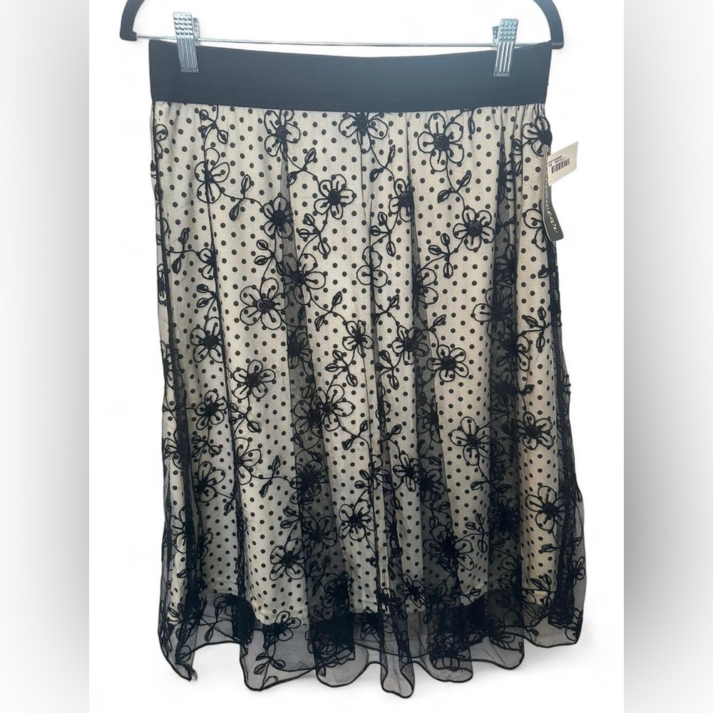 Metrowear Deadstock Sheer Black and White Floral Polka Dot Skirt Medium